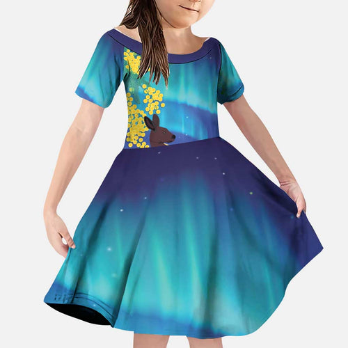 Australia Northern Lights Scenery Family Matching Off Shoulder Short Dress and Hawaiian Shirt