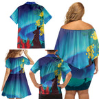 Australia Northern Lights Scenery Family Matching Off Shoulder Short Dress and Hawaiian Shirt
