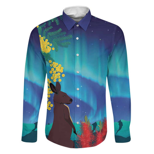 Australia Northern Lights Scenery Family Matching Off Shoulder Short Dress and Hawaiian Shirt
