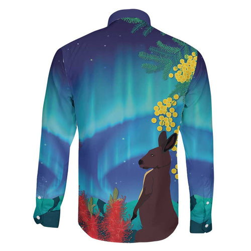 Australia Northern Lights Scenery Family Matching Off Shoulder Short Dress and Hawaiian Shirt