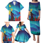 Australia Northern Lights Scenery Family Matching Puletasi and Hawaiian Shirt