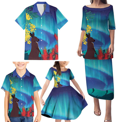 Australia Northern Lights Scenery Family Matching Puletasi and Hawaiian Shirt