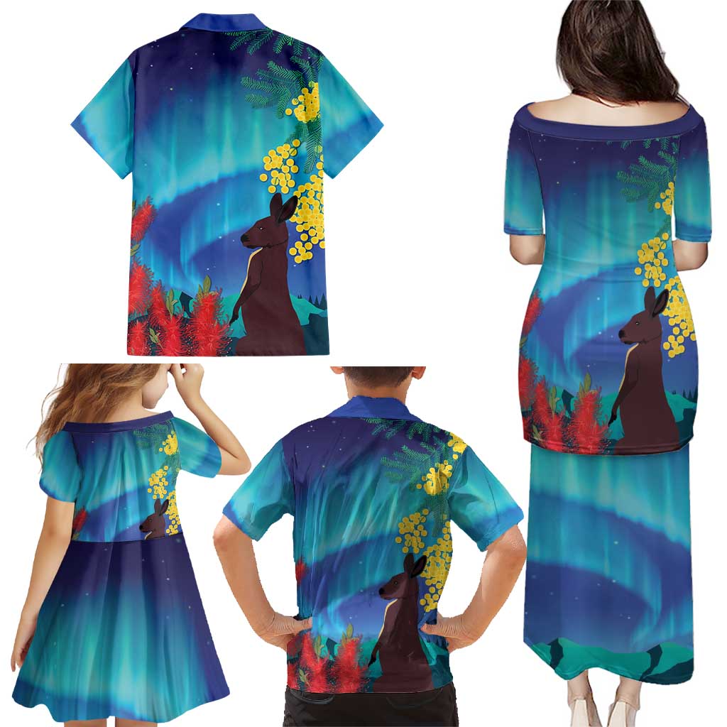 Australia Northern Lights Scenery Family Matching Puletasi and Hawaiian Shirt