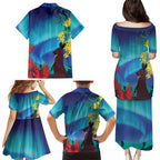 Australia Northern Lights Scenery Family Matching Puletasi and Hawaiian Shirt