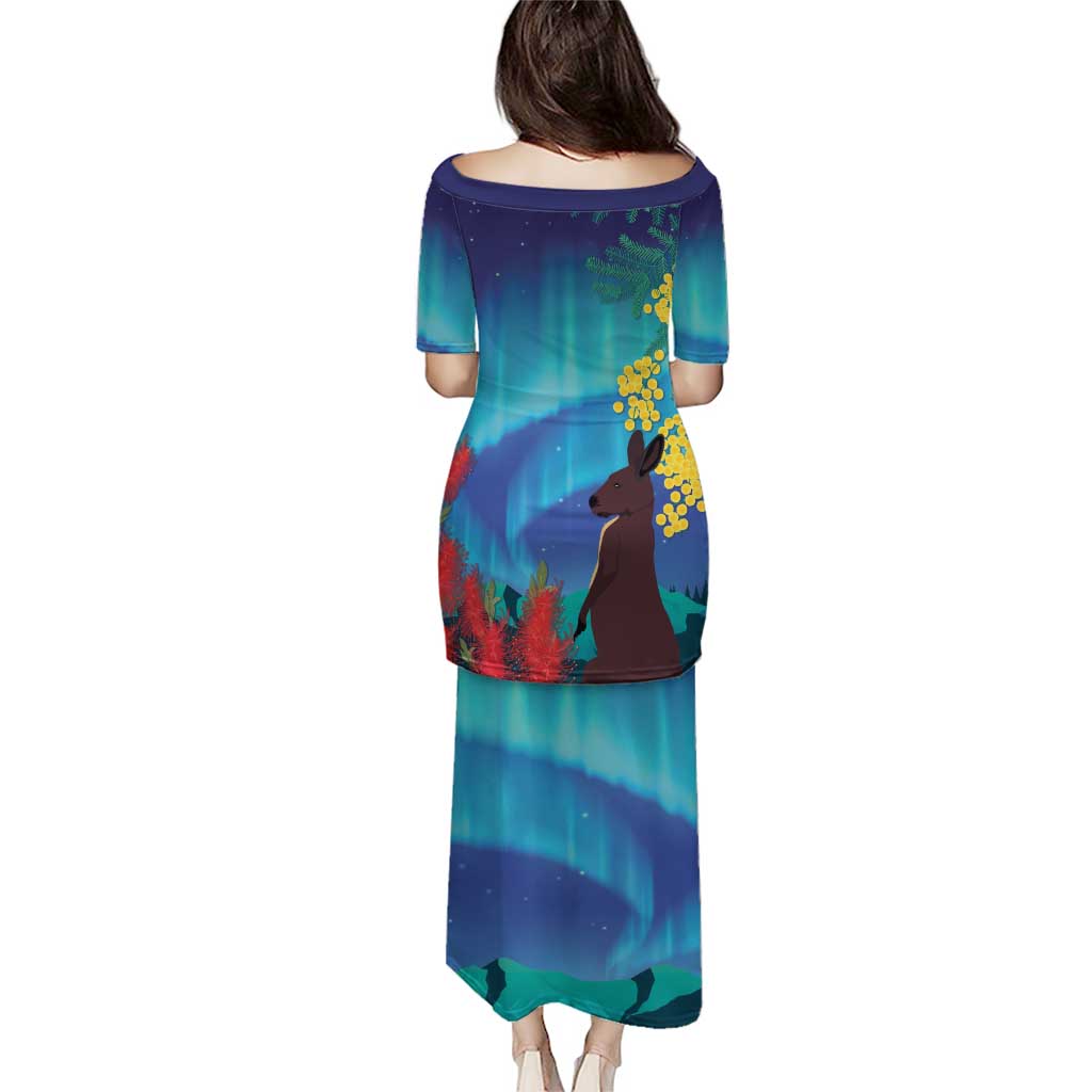 Australia Northern Lights Scenery Family Matching Puletasi and Hawaiian Shirt