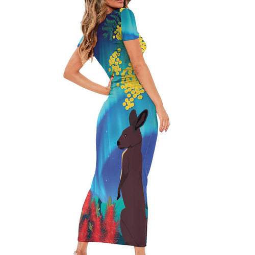 Australia Northern Lights Scenery Family Matching Short Sleeve Bodycon Dress and Hawaiian Shirt