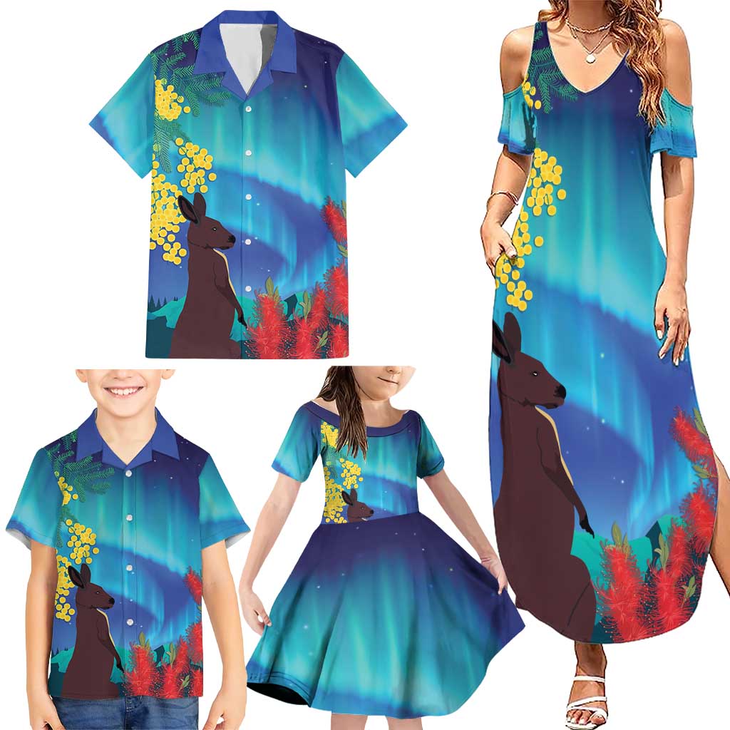 Australia Northern Lights Scenery Family Matching Summer Maxi Dress and Hawaiian Shirt