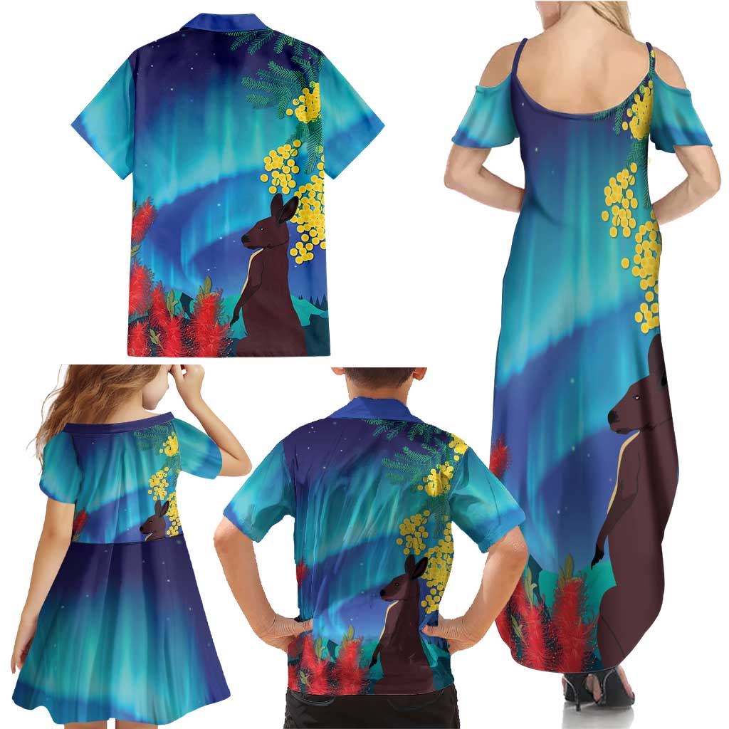 Australia Northern Lights Scenery Family Matching Summer Maxi Dress and Hawaiian Shirt