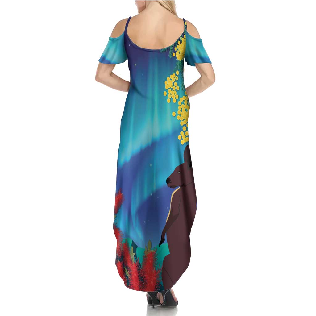 Australia Northern Lights Scenery Family Matching Summer Maxi Dress and Hawaiian Shirt