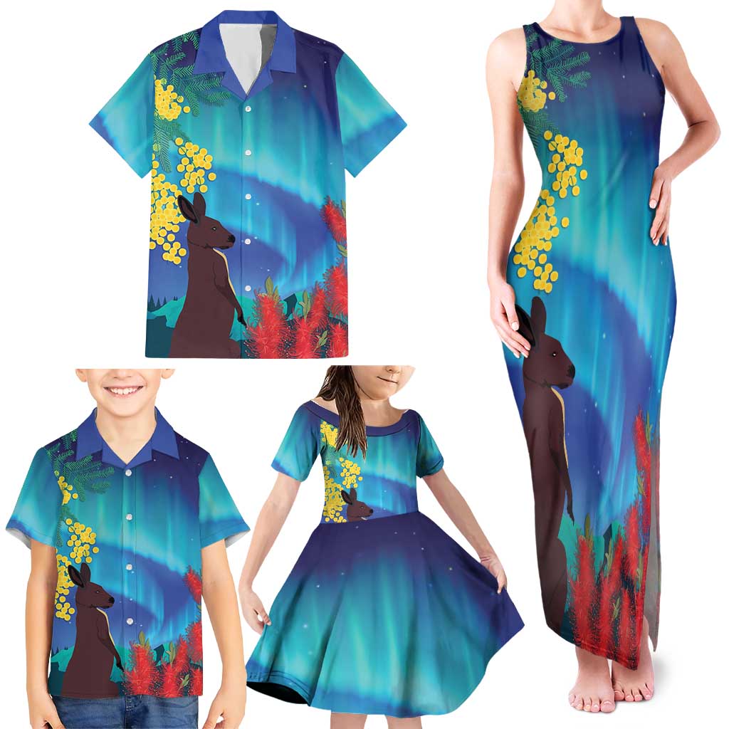 Australia Northern Lights Scenery Family Matching Tank Maxi Dress and Hawaiian Shirt
