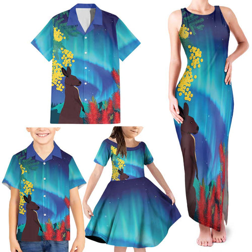 Australia Northern Lights Scenery Family Matching Tank Maxi Dress and Hawaiian Shirt