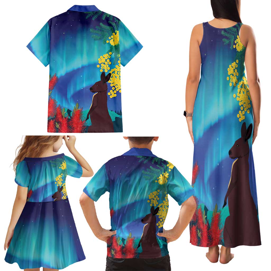 Australia Northern Lights Scenery Family Matching Tank Maxi Dress and Hawaiian Shirt