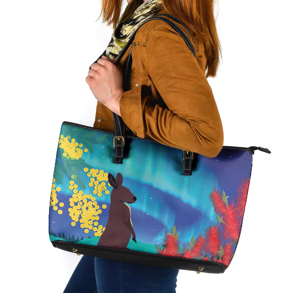 Australia Northern Lights Scenery Leather Tote Bag