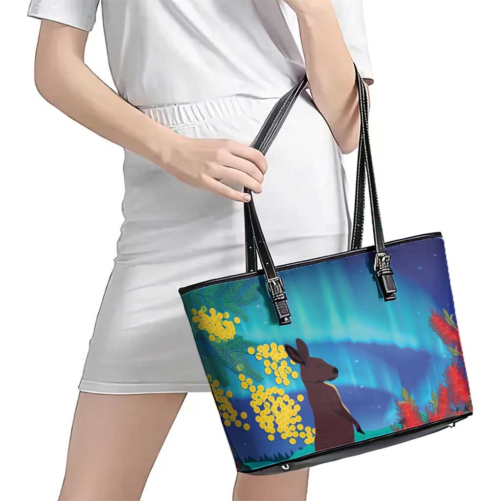 Australia Northern Lights Scenery Leather Tote Bag