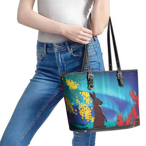 Australia Northern Lights Scenery Leather Tote Bag