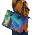 Australia Northern Lights Scenery Leather Tote Bag
