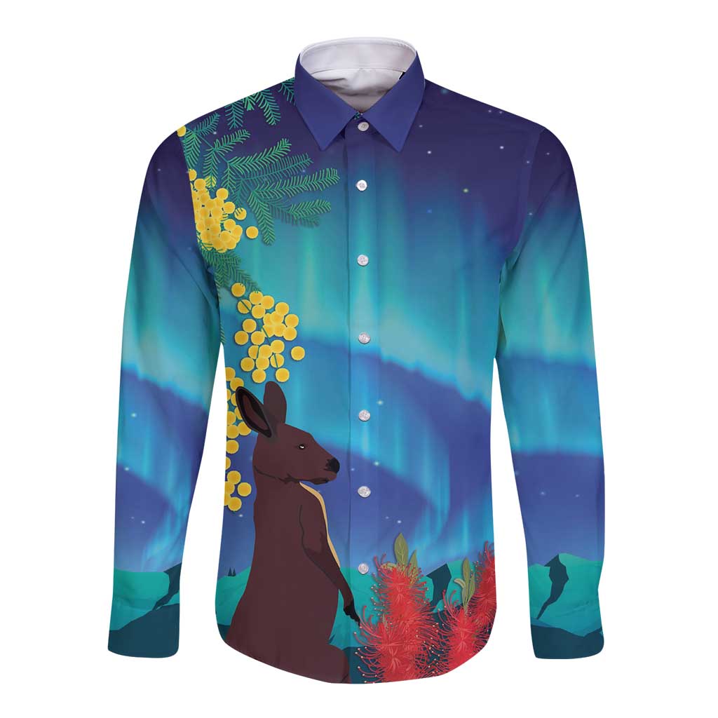 Australia Northern Lights Scenery Long Sleeve Button Shirt