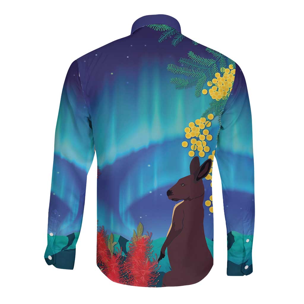 Australia Northern Lights Scenery Long Sleeve Button Shirt