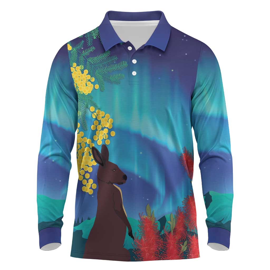Australia Northern Lights Scenery Long Sleeve Polo Shirt