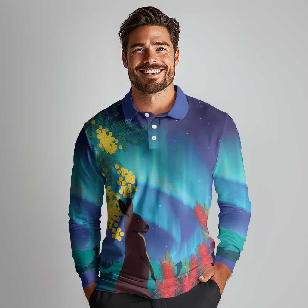 Australia Northern Lights Scenery Long Sleeve Polo Shirt