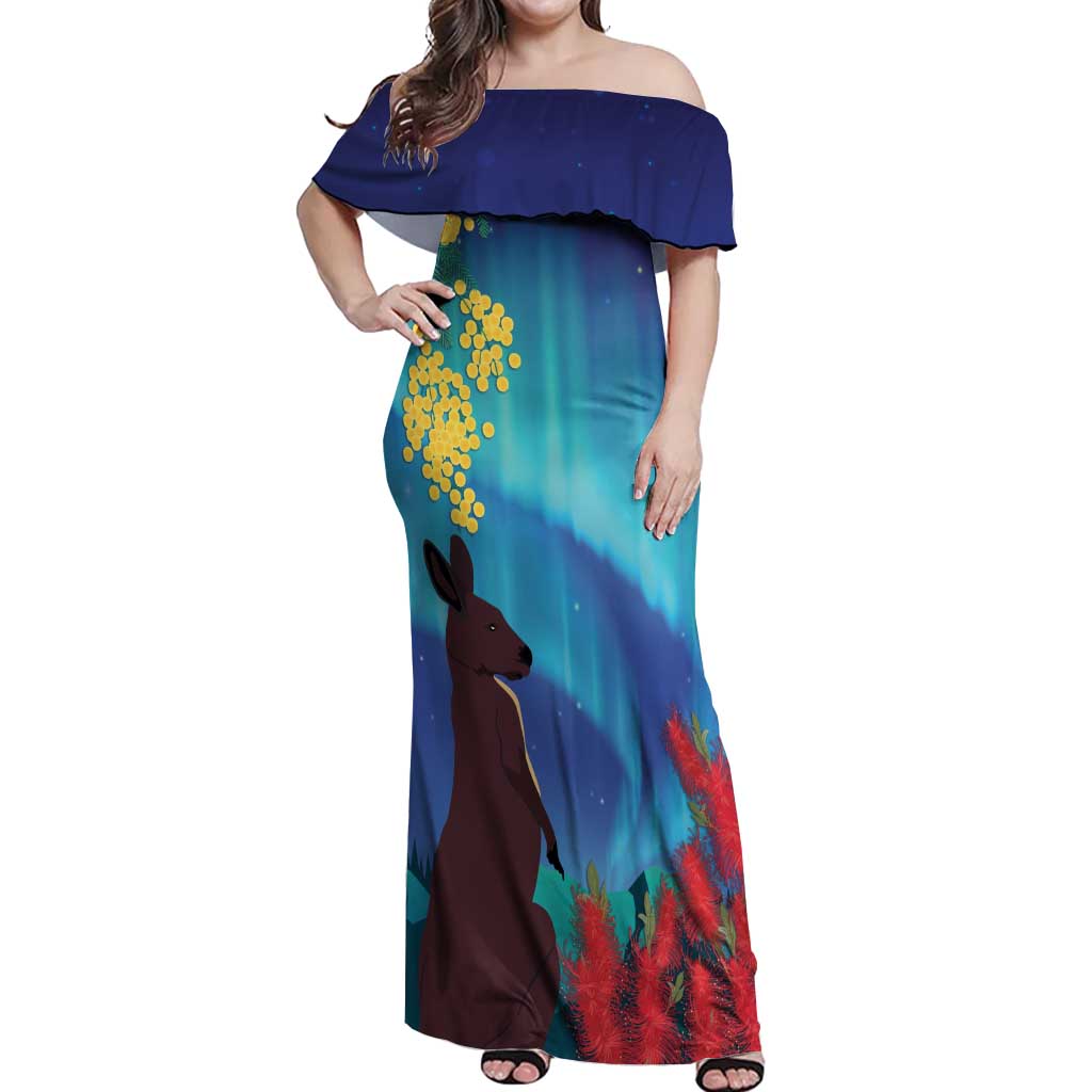 Australia Northern Lights Scenery Off Shoulder Maxi Dress