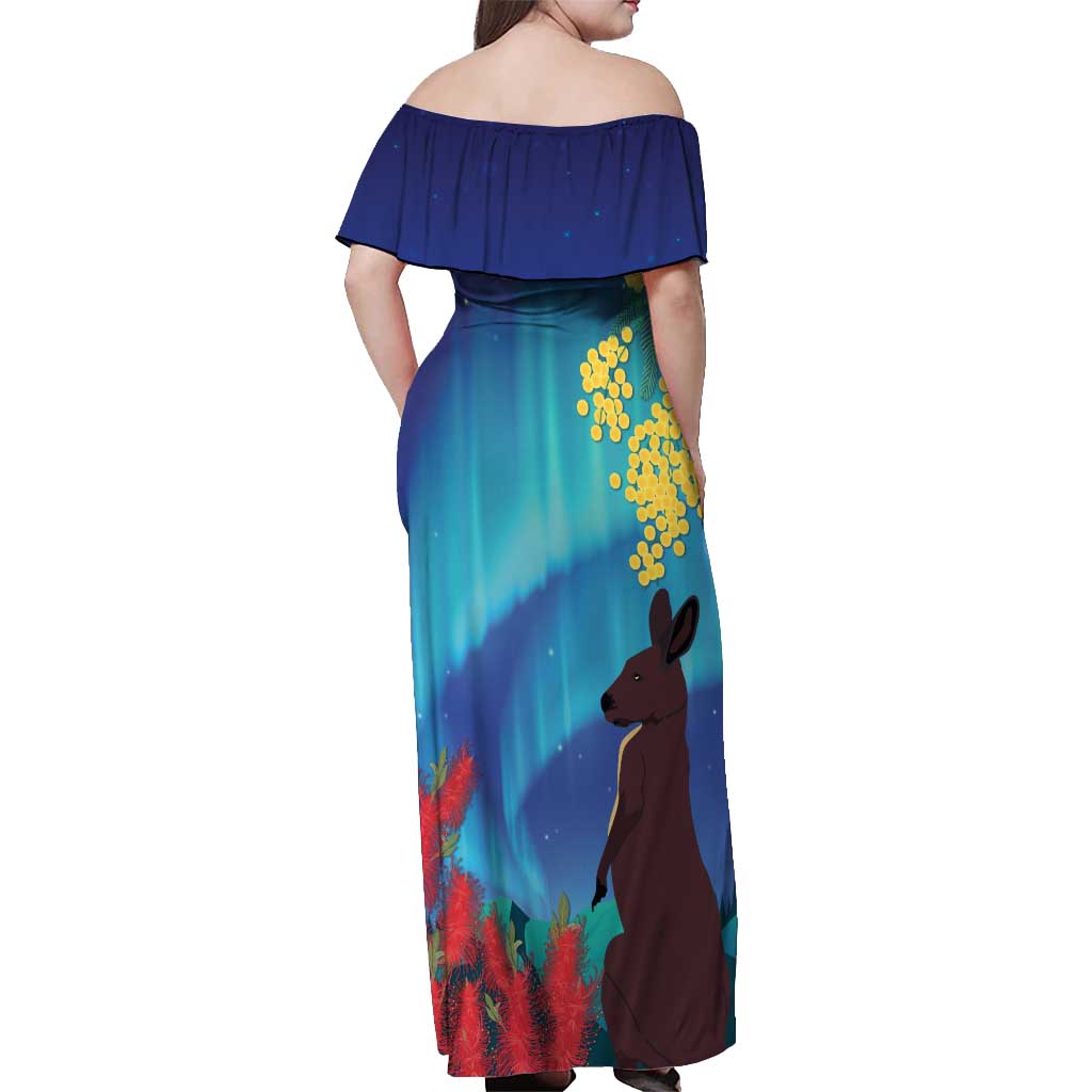 Australia Northern Lights Scenery Off Shoulder Maxi Dress