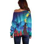 Australia Northern Lights Scenery Off Shoulder Sweater