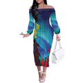 Australia Northern Lights Scenery Off The Shoulder Long Sleeve Dress