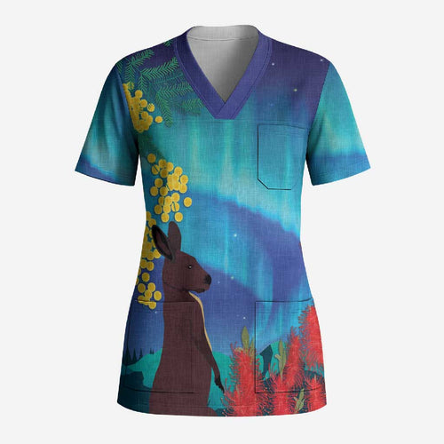 Australia Northern Lights Scenery Scrub Top