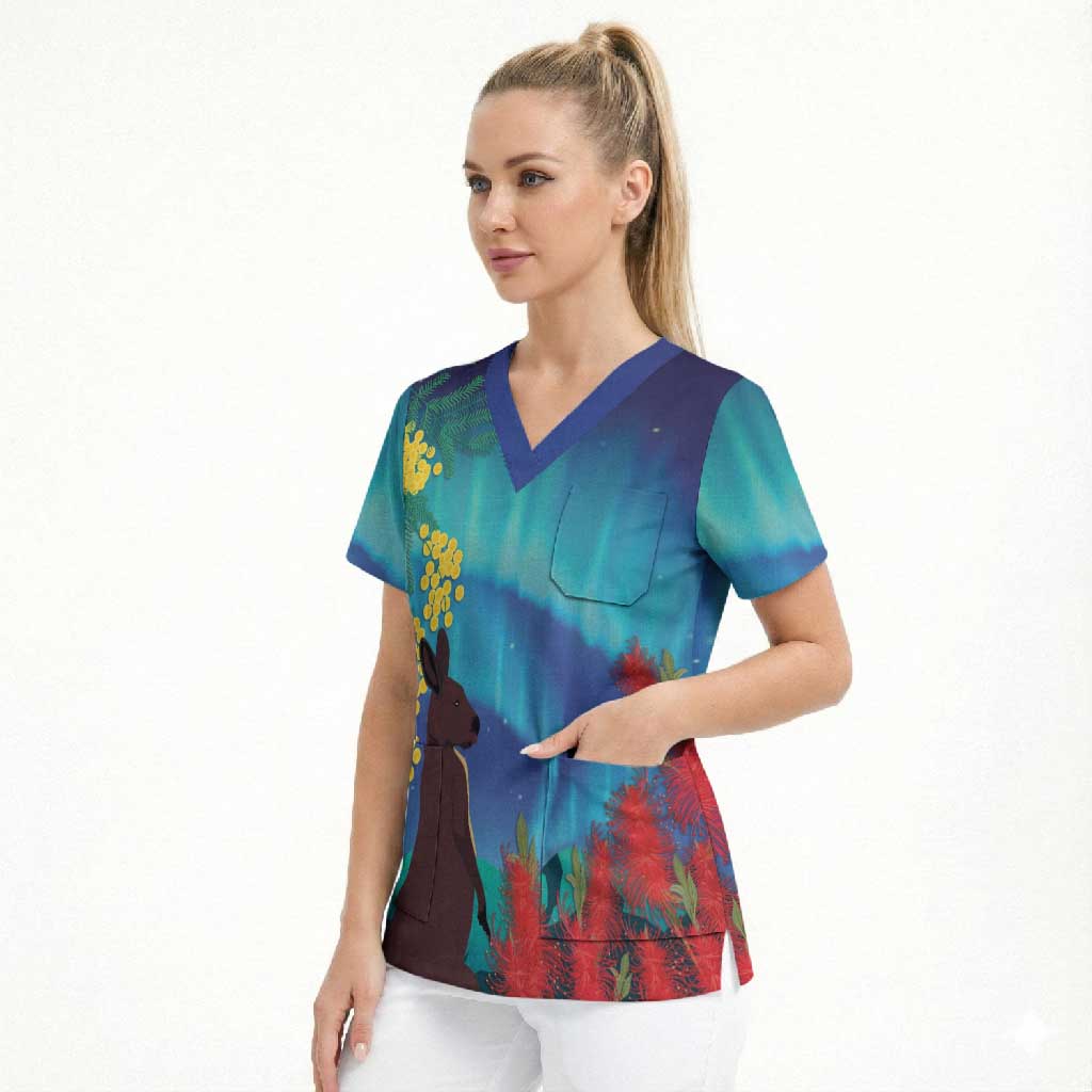 Australia Northern Lights Scenery Scrub Top