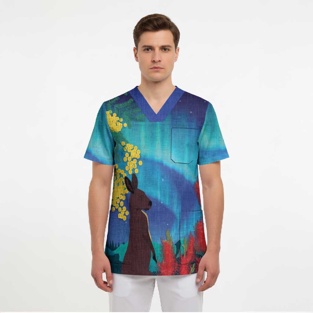 Australia Northern Lights Scenery Scrub Top