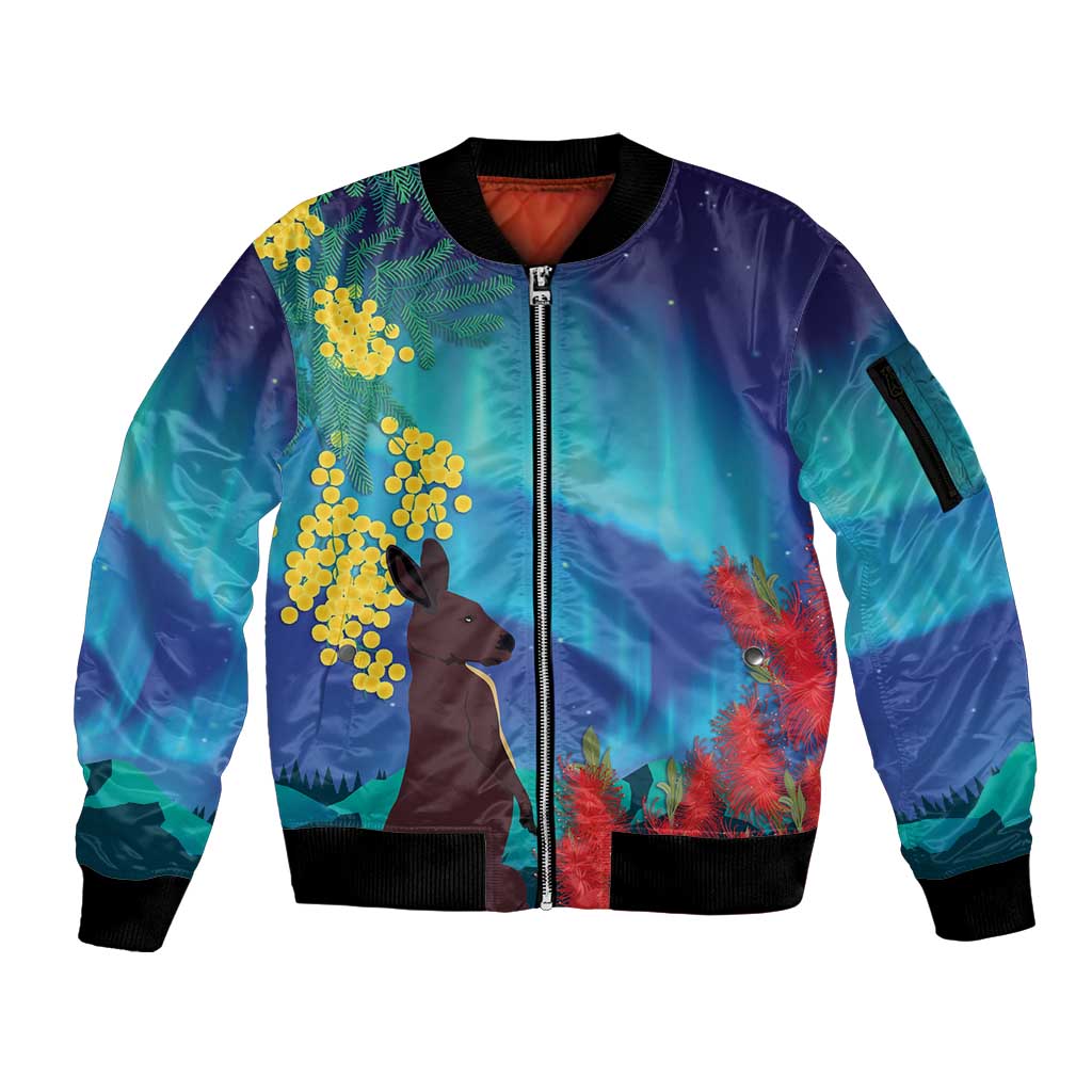 Australia Northern Lights Scenery Sleeve Zip Bomber Jacket
