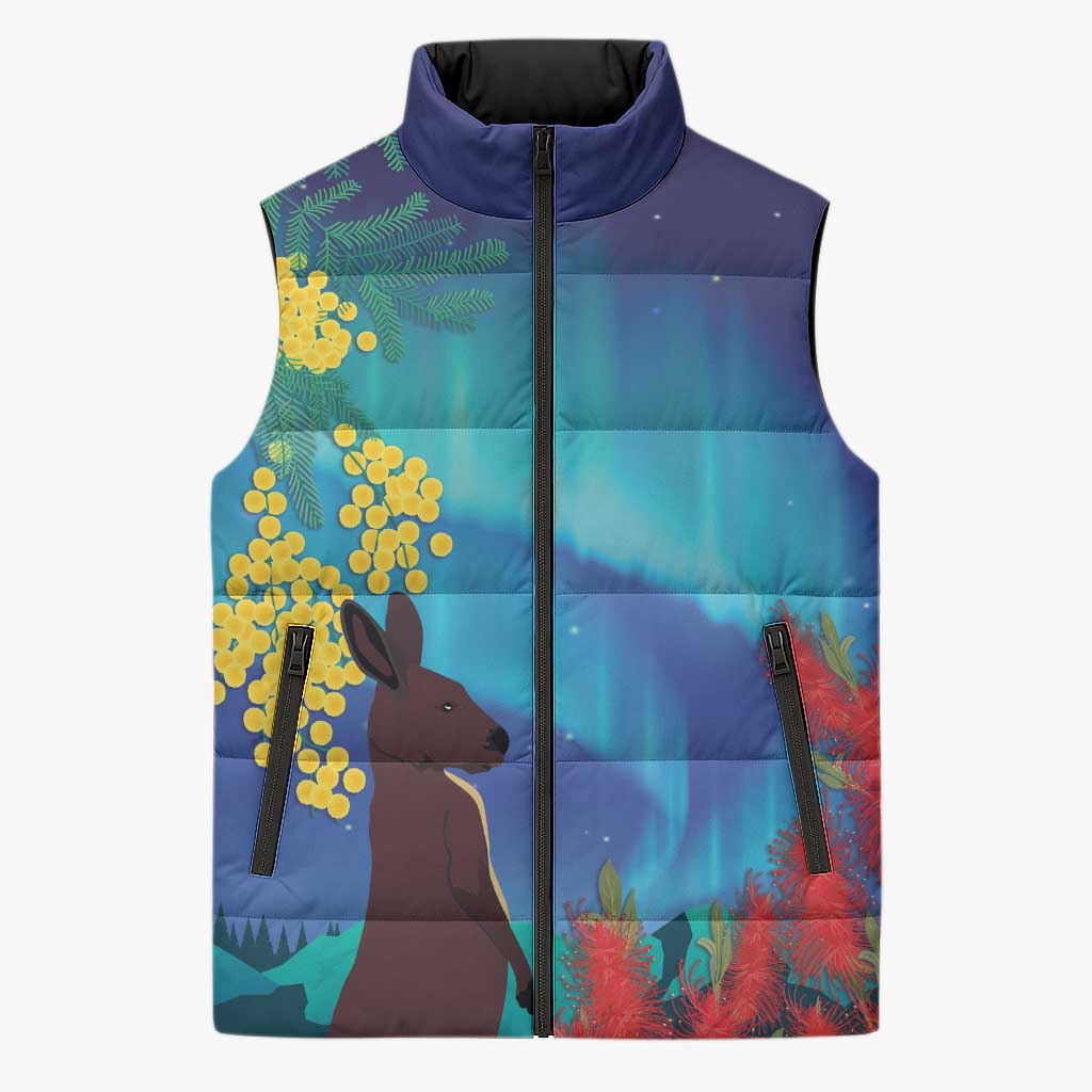 Australia Northern Lights Scenery Sleeveless Puffer Jacket