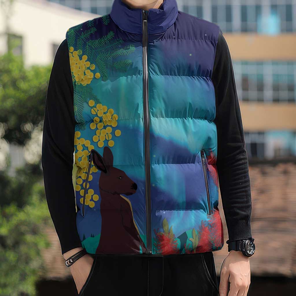 Australia Northern Lights Scenery Sleeveless Puffer Jacket