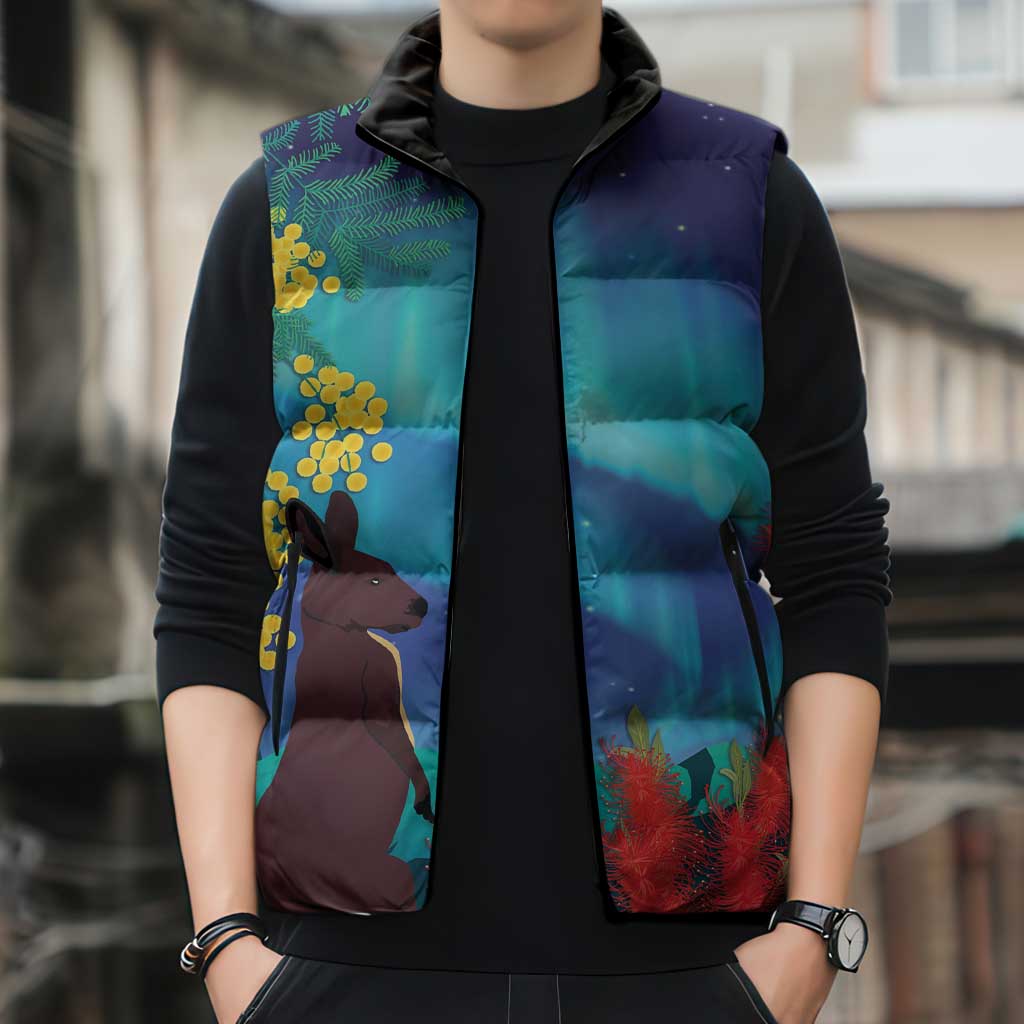 Australia Northern Lights Scenery Sleeveless Puffer Jacket