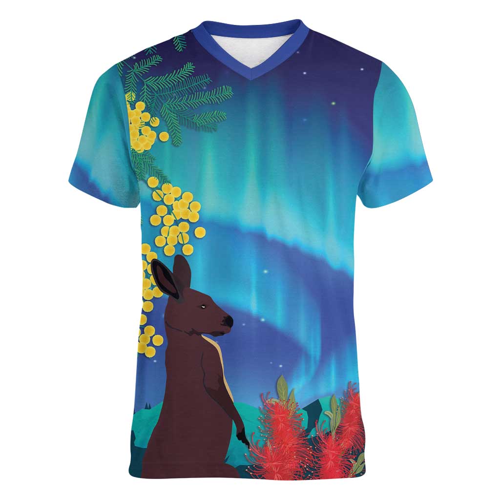 Australia Northern Lights Scenery Women V-Neck T-Shirt