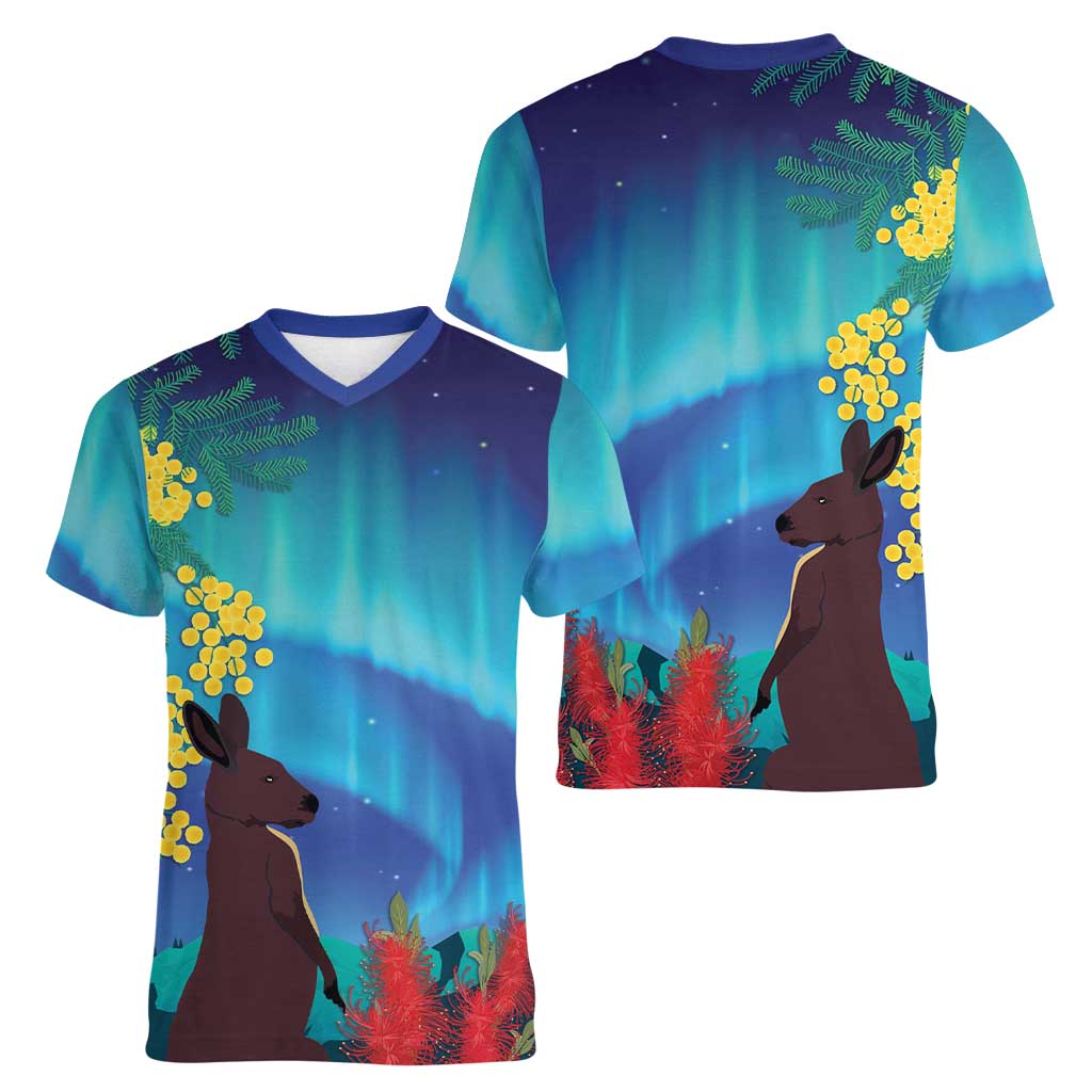 Australia Northern Lights Scenery Women V-Neck T-Shirt