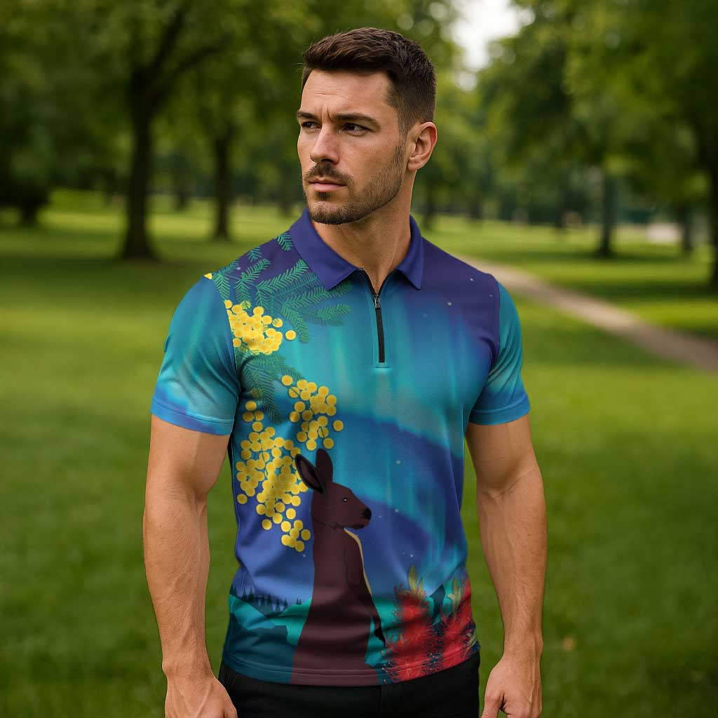 Australia Northern Lights Scenery Zipper Polo Shirt