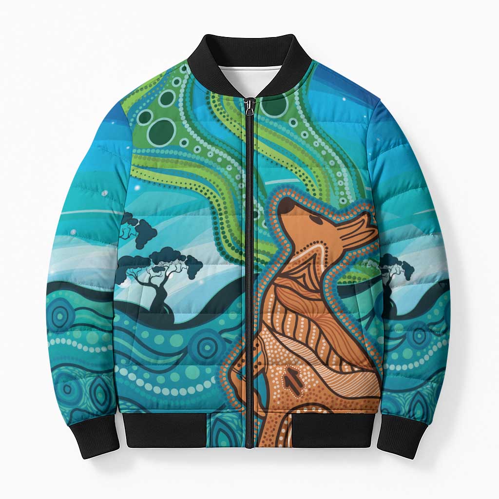 Aussie Aurora Borealis Aboriginal Art Bomber Puffer Jacket