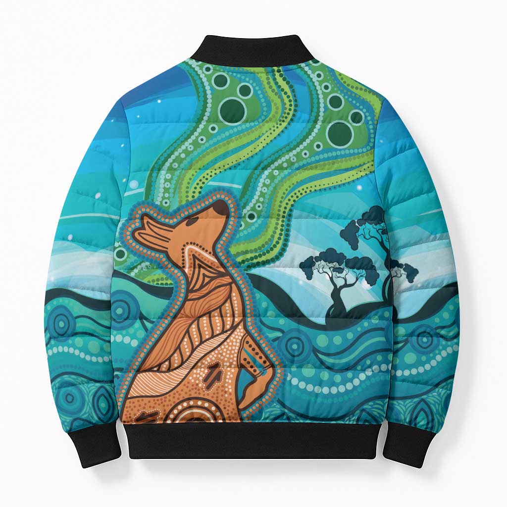Aussie Aurora Borealis Aboriginal Art Bomber Puffer Jacket
