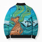 Aussie Aurora Borealis Aboriginal Art Bomber Puffer Jacket