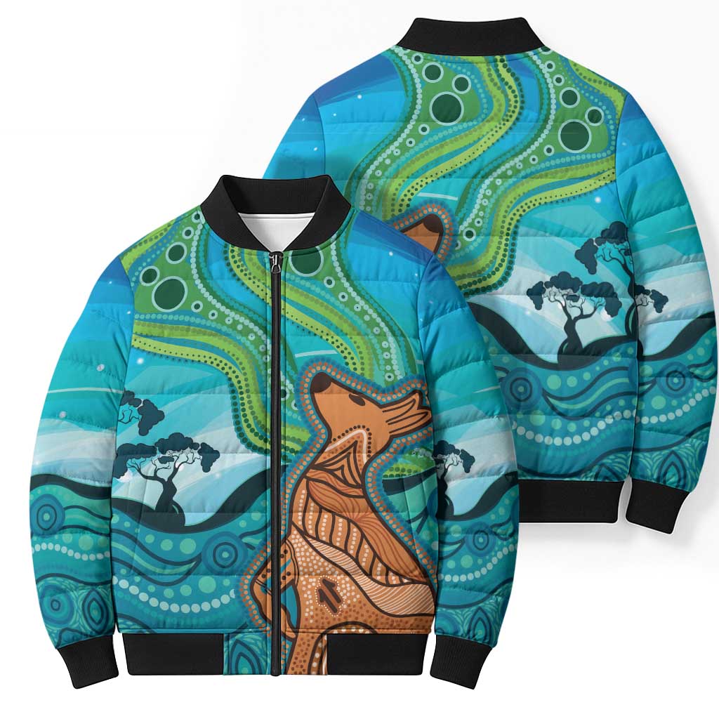 Aussie Aurora Borealis Aboriginal Art Bomber Puffer Jacket