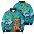 Aussie Aurora Borealis Aboriginal Art Bomber Puffer Jacket