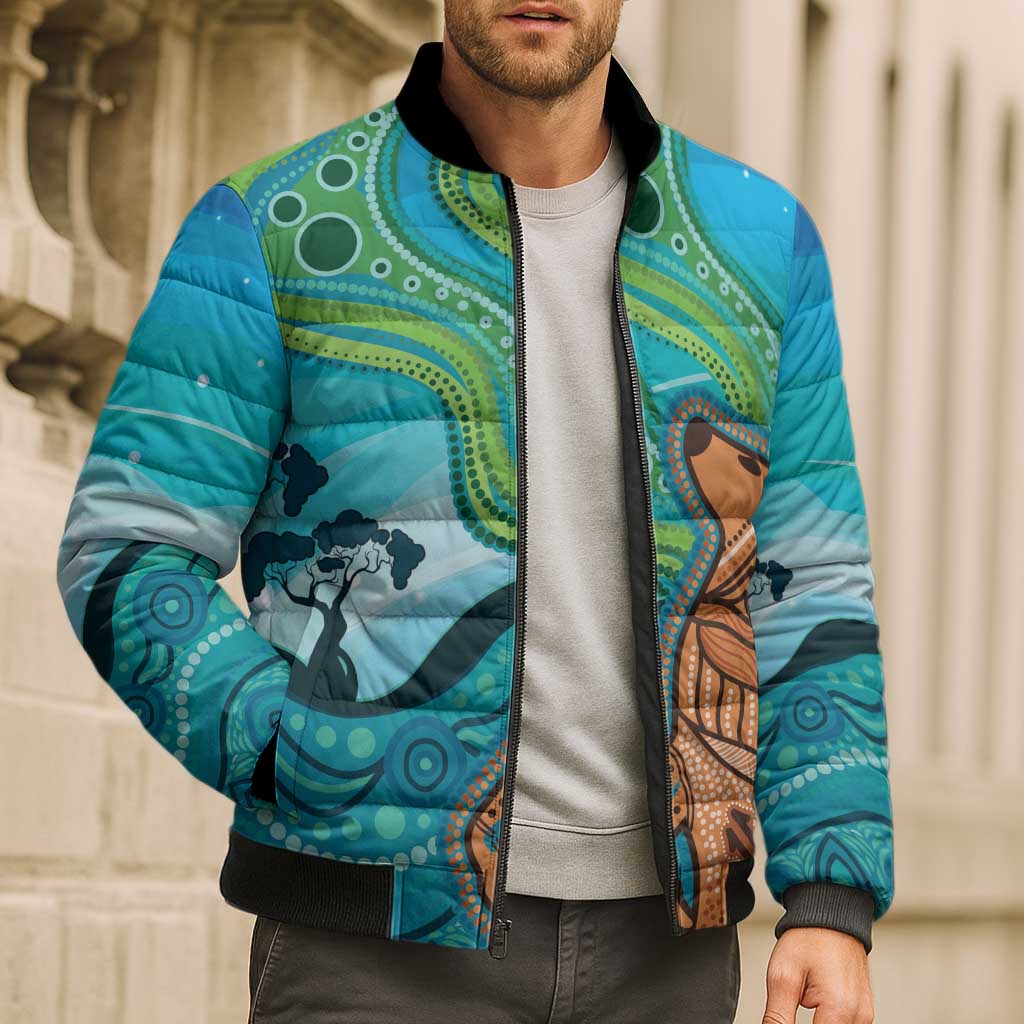 Aussie Aurora Borealis Aboriginal Art Bomber Puffer Jacket