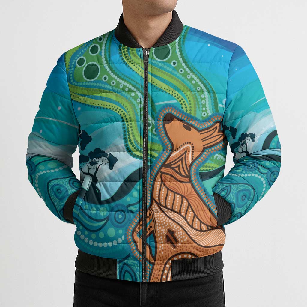 Aussie Aurora Borealis Aboriginal Art Bomber Puffer Jacket