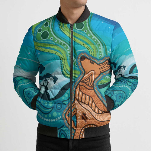 Aussie Aurora Borealis Aboriginal Art Bomber Puffer Jacket