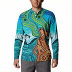 Aussie Aurora Borealis Aboriginal Art Button Sweatshirt