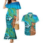 Aussie Aurora Borealis Aboriginal Art Couples Matching Mermaid Dress and Hawaiian Shirt