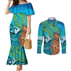 Aussie Aurora Borealis Aboriginal Art Couples Matching Mermaid Dress and Long Sleeve Button Shirt