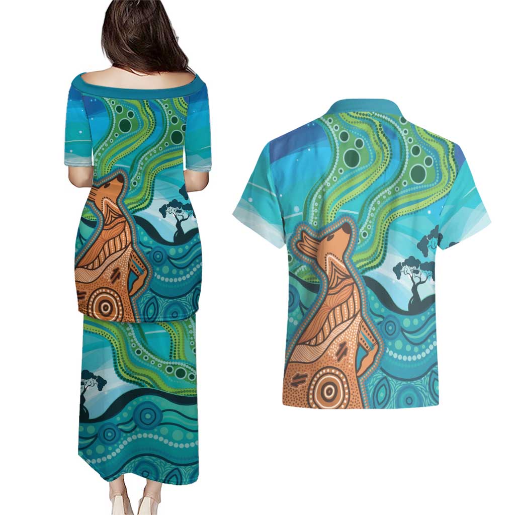 Aussie Aurora Borealis Aboriginal Art Couples Matching Puletasi and Hawaiian Shirt